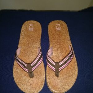 Brown Pink Stripe Cork Flip Flops